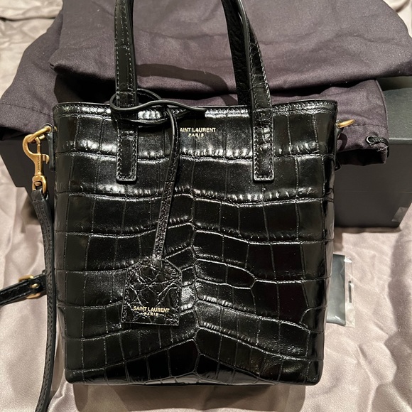 New Saint Laurent Mini Croc Embossed Tote - Picture 8 of 13